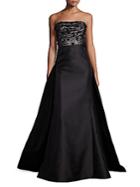 Theia Floral-accented Train Back Mikado Gown