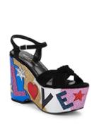 Saint Laurent Candy Love Suede & Leather Graphic Platform Sandals