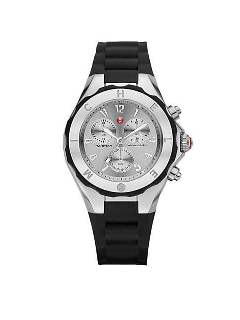Michele Silicone & Stainless Steel Chronograph Watch/black