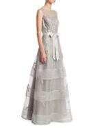 Teri Jon Embroidered Floral Tulle Gown