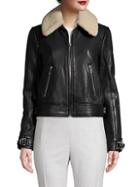 Maje Shearling-collar Leather Bomber Jacket