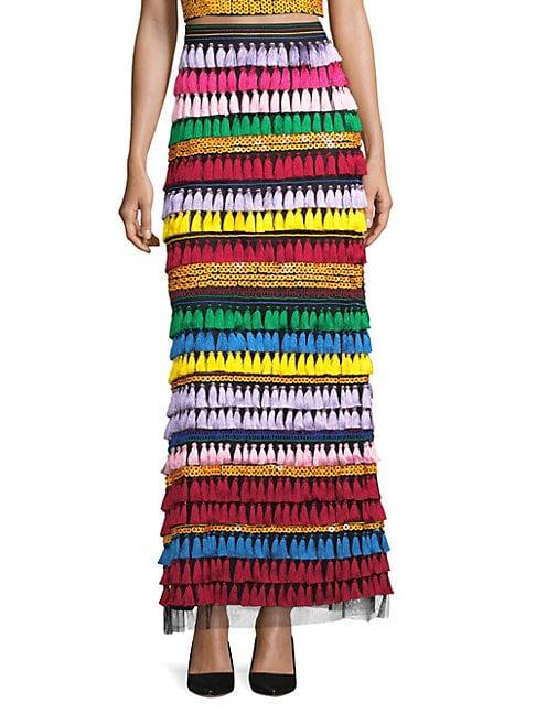 Alice + Olivia Merrill Embellished Rainbow Maxi Skirt