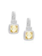 Judith Ripka White Sapphire And Canary Crystals Cushion Drop Earrings