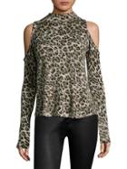 Generation Love Lena Leopard Cold-shoulder Cashmere Top