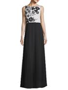 Carmen Marc Valvo Infusion Colorblocked Floral Floor-length Gown