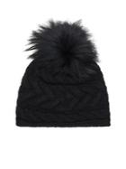Portolano Cable Knit Fox Fur Pom-pom Hat