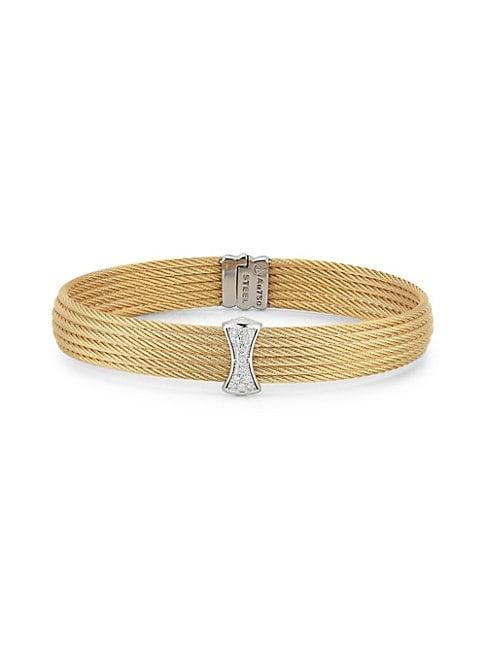 Alor 18k Yellow Gold Stainless Steel Diamond Cable Cuff