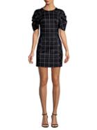 Milly Aria Ruched-sleeve Grid-print Dress