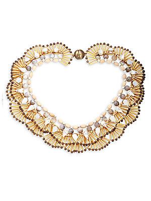 Tataborello Fan Crystal & Beaded Necklace