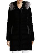 Elie Tahari Roberta Fox Fur-trimmed Quilted Velvet Coat