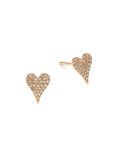 Saks Fifth Avenue 14k Rose Gold & Diamond Heart Stud Earrings