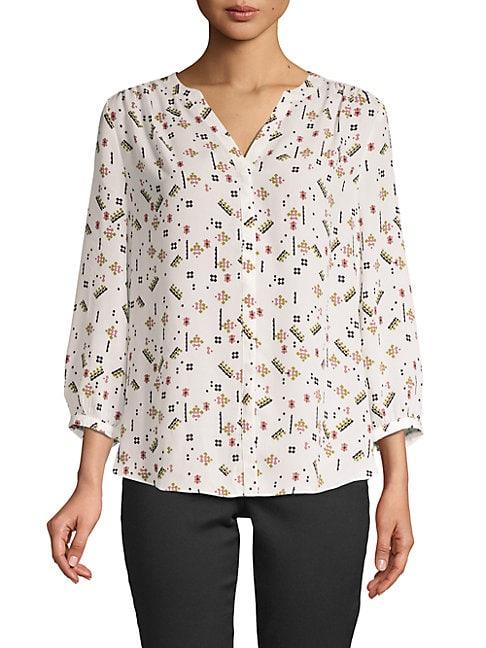 Nydj Print High-low Pintucked Blouse