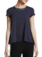Sacai Faux-pearl Necklace & Knit Lace-back Pocket Tee