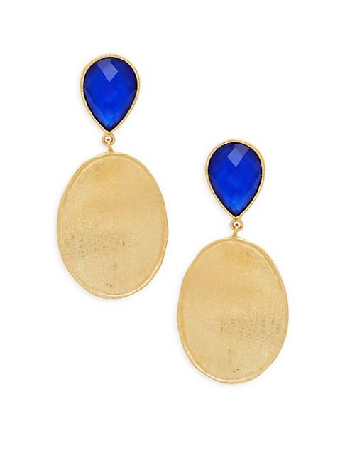 Rivka Friedman Poppy Blue Crystal & Mother-of-pearl Oval Drop Earrings
