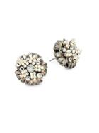 Miriam Haskell Faux Pearl & White Crystal Flower Stud Earrings