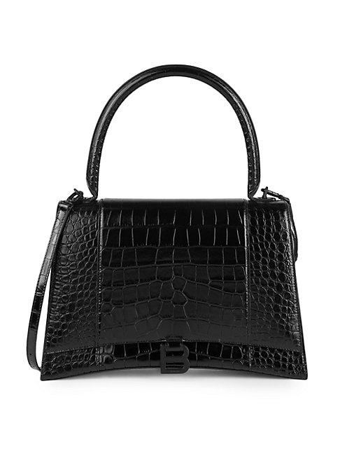 Balenciaga Medium Hourglass Croc-embossed Leather Top-handle Bag