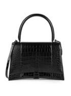 Balenciaga Medium Hourglass Croc-embossed Leather Top-handle Bag