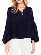 Vince Camuto Lace-up Bubble-sleeve Hammer Satin Blouse