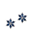 Saks Fifth Avenue Sapphire Silvertone Flower Earrings