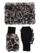 Jocelyn 2-piece Rabbit Fur & Wool-blend Neck Wrap & Fingerless Mittens Set