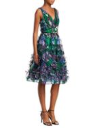 Marchesa Sleeveless V-neck 3d-printed Fit-&-flare Dress