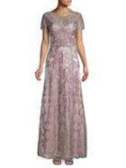 Js Collections Illusion Embroidered Column Gown