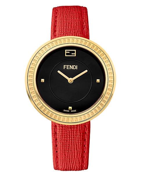 Fendi My Way Removable Fox Fur-trim Goldtone Stainless Steel Leather Watch