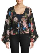 Haute Rogue Bell-sleeve Floral Wrap Top