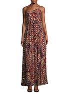 Haute Hippie Asymmetric Neckline Floral Print Silk-blend Gown