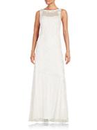 Adrianna Papell Floral Sequined Illusion-neck Gown