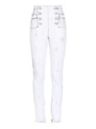 Balmain Bleached Cracked Button Skinny Jeans