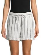 Per Se Linen Blend Striped Drawstring Shorts