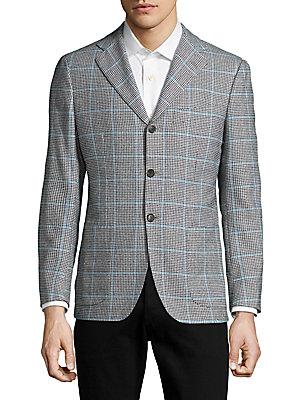 Saks Fifth Avenue Made In Italy Regular Fit Windowpane Sportcoat