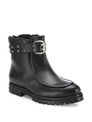 Jimmy Choo Delta Flat Leather & Shearling Boots
