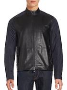 Michael Kors Long Sleeve Colorblock Leather Jacket