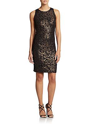 Carmen Marc Valvo Collection Embroidered Shimmer Sheath Dress