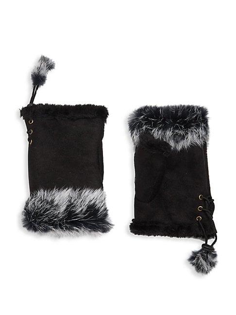 Adrienne Landau Rabbit Fur-trim Fingerless Gloves