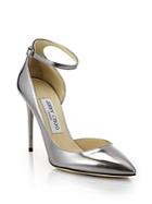 Jimmy Choo Lucy 100 Metallic Leather Ankle-strap Pumps