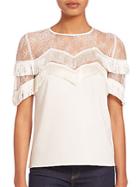 The Kooples Lace And Fringe Silk Top