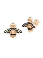 Gabi Rielle 22k Gold Vermeil Yellow & Black Crystal Honey Bee Stud Earrings