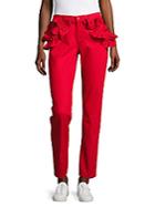 J Brand Ruffled Slim-fit Ankle Jeans/red