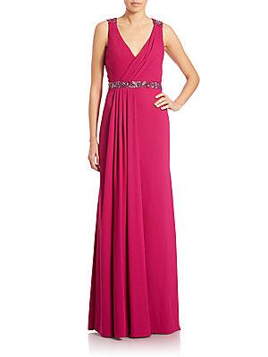 Pamella Roland Beaded Crepe Cowl-back Gown