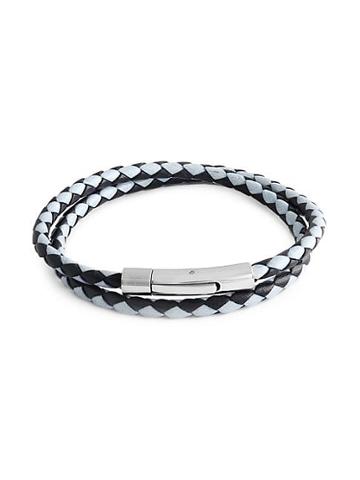 Tateossian Stainless Steel & Leather Wrap Bracelet