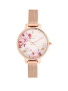 Ted Baker London Floral Dial Stainless Steel Mesh Band Watch