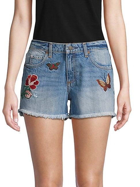 Miss Me Butterfly Embroidered Denim Shorts