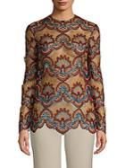 Valentino Long-sleeve Star Scalloped Top
