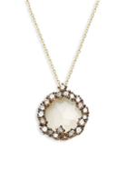 Suzanne Kalan 18k Gold White Moonstone & Champagne Diamond Round Pendant Necklace