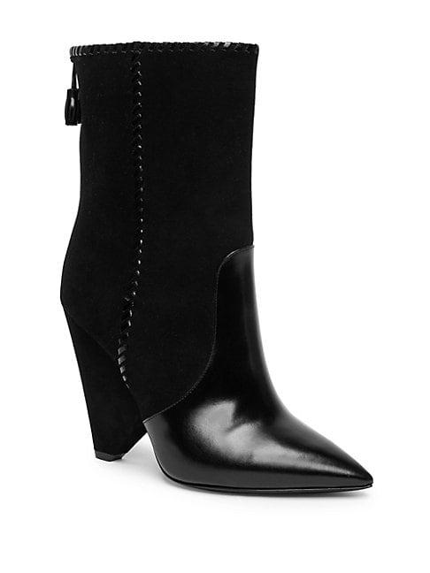 Saint Laurent Niki Whipstitch Suede & Leather Point Toe Booties