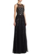 Marchesa Metallic Embroidered Tulle Gown
