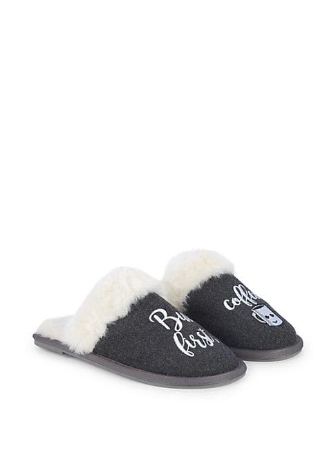 Saks Fifth Avenue Coffee First Faux-fur Slippers